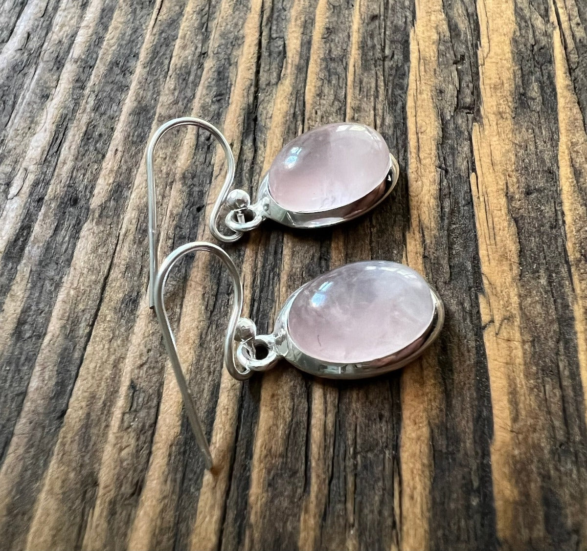 Classic Oval Silver Rose Quartz Drop Earrings by Springwaves