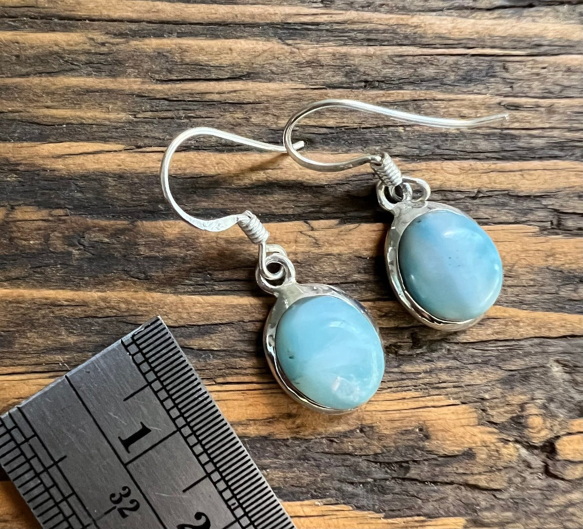 Larimar Sterling Silver Earrings - Larimar Blue Mineral Stone by Springwaves