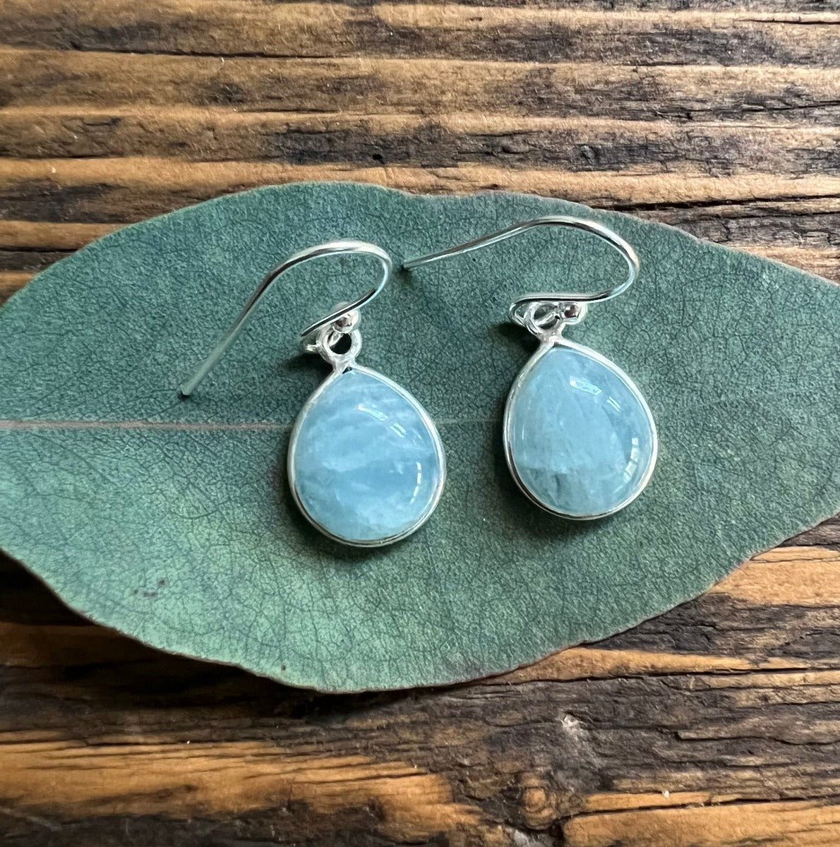 Silver & Aquamarine Minimalist Teardrop Earrings by Springwaves