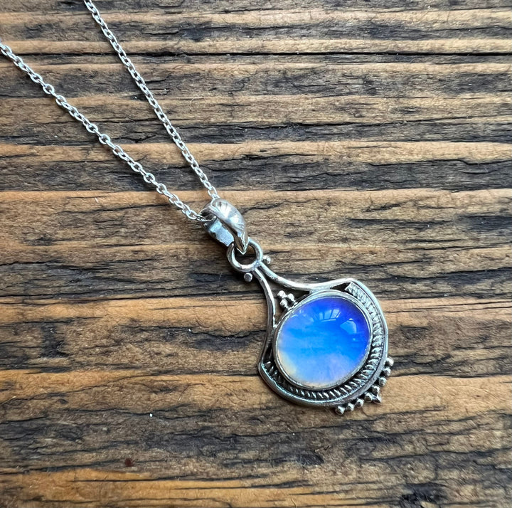 Opalite Vintage Inspired Boho Silver Necklace