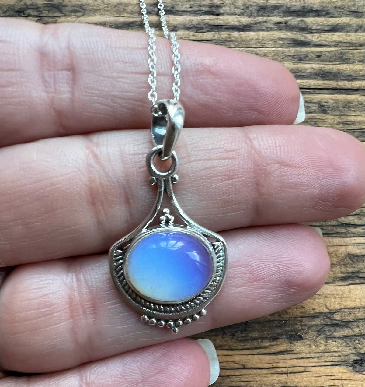 Opalite Intricate Design Boho Silver Necklace by Springwaves