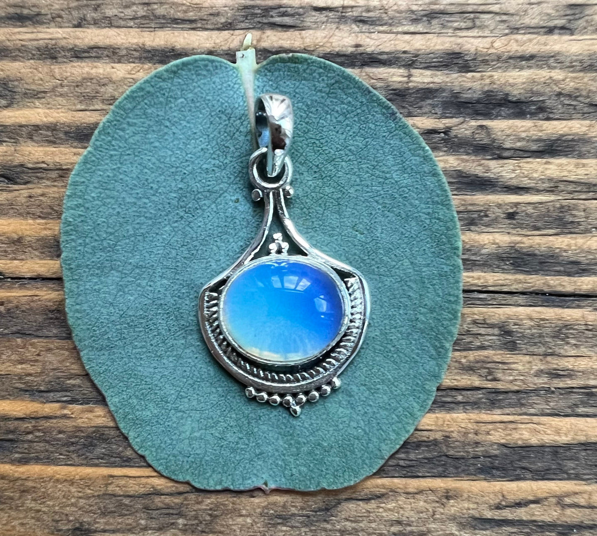 Opalite Intricate Design Boho Silver Necklace by Springwaves