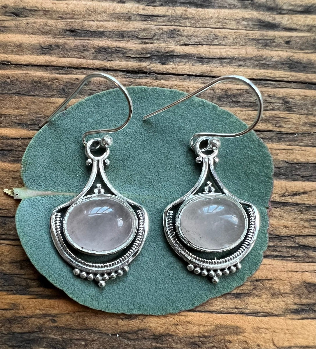 Ornate Rose Quartz Sterling Silver Drop Earrings by Springwaves