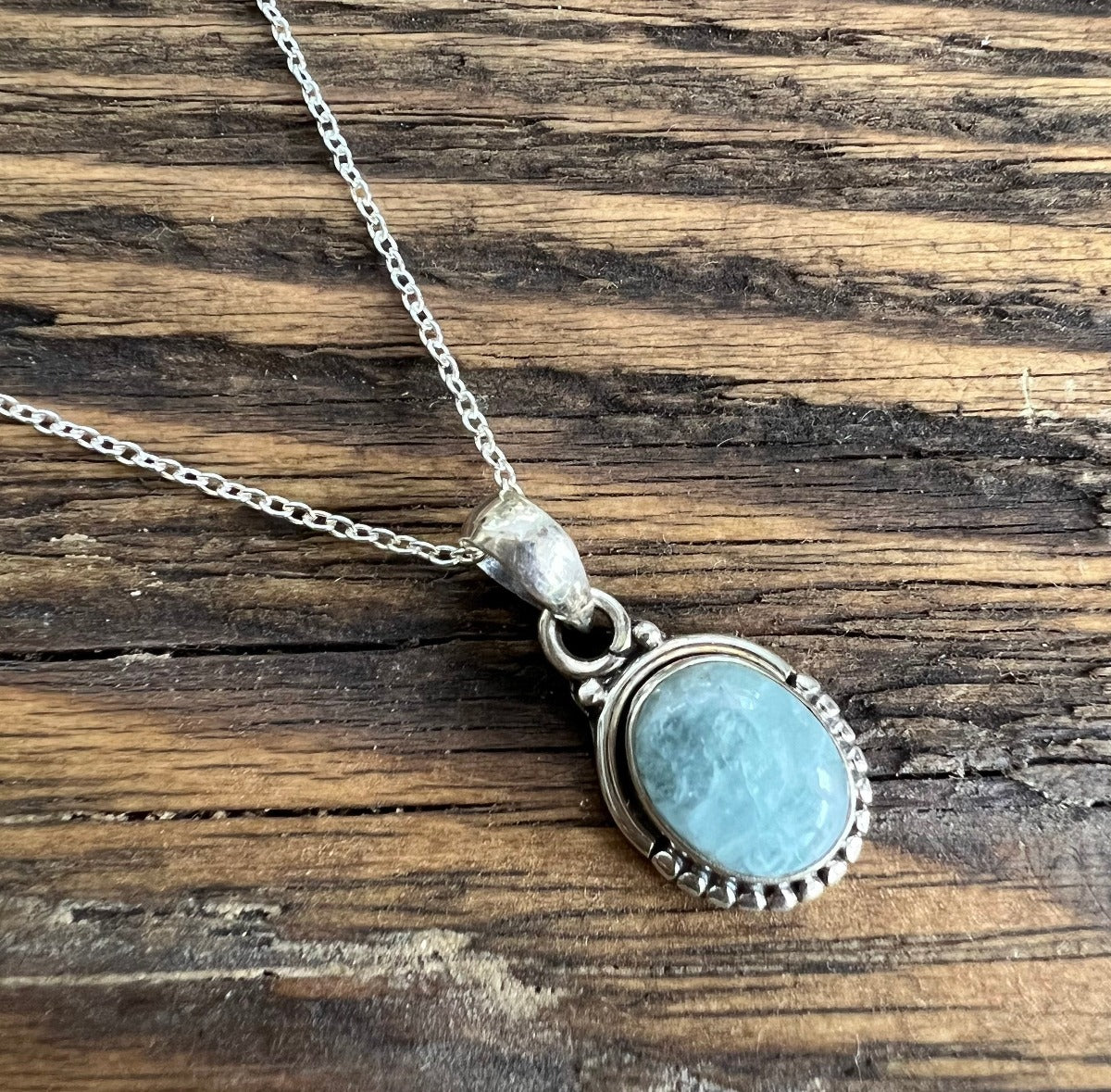 Tiny Aquamarine Oval Boho Necklace by Springwaves
