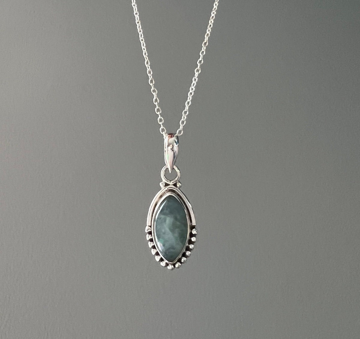 Sterling Silver Almond Aquamarine Necklace by Springwaves