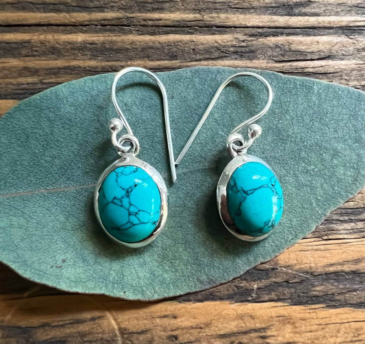 Classic Oval Silver Turquoise Drop Earrings by Springwaves