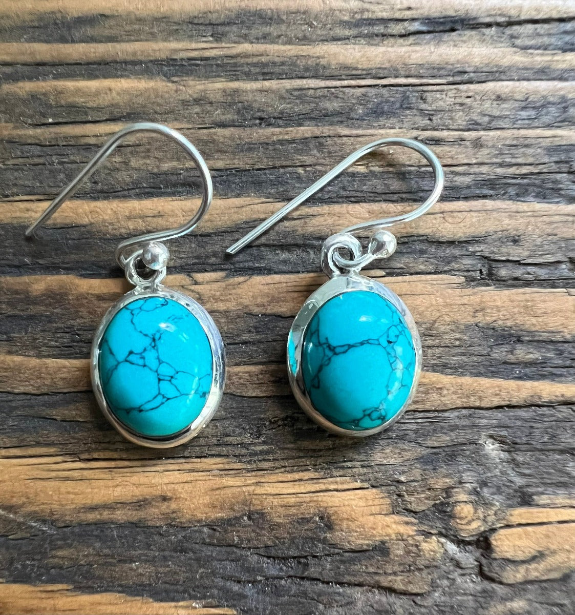 Classic Oval Silver Turquoise Drop Earrings by Springwaves
