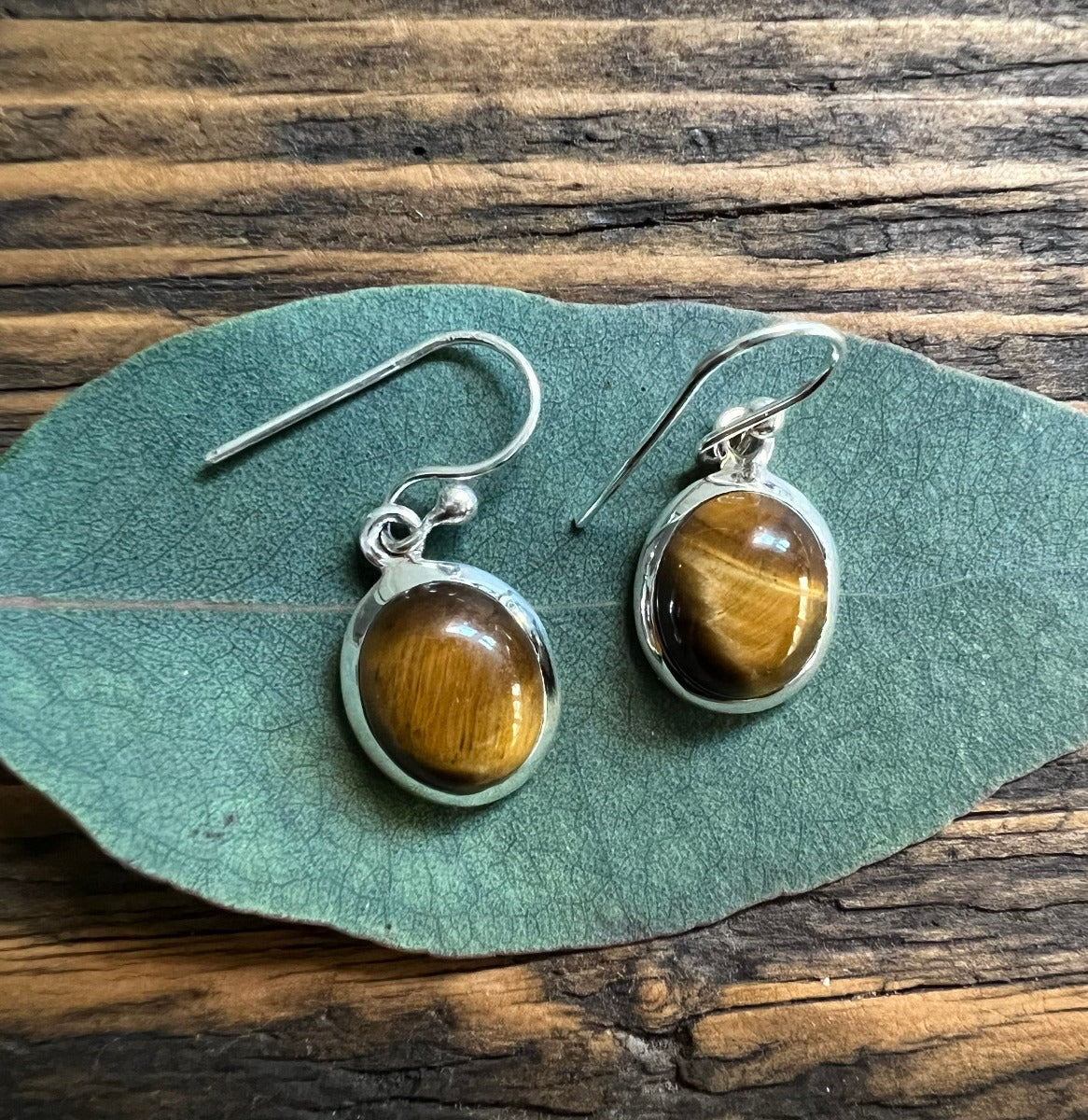Classic Oval Silver Tiger Eye Drop Earrings by Springwaves