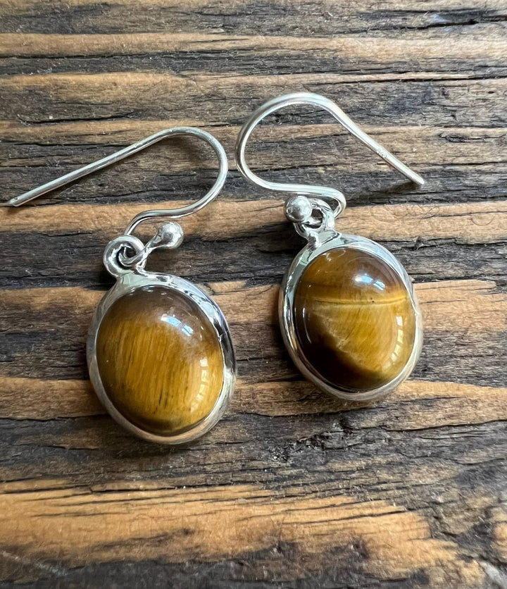 Classic Tiger Eye Oval Sterling Silver Earrings