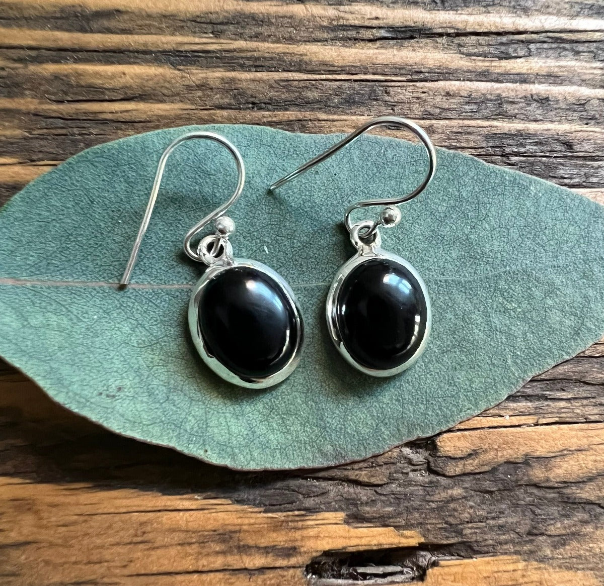 Classic Oval Sterling Silver Black Onyx Drop Earrings by Springwaves