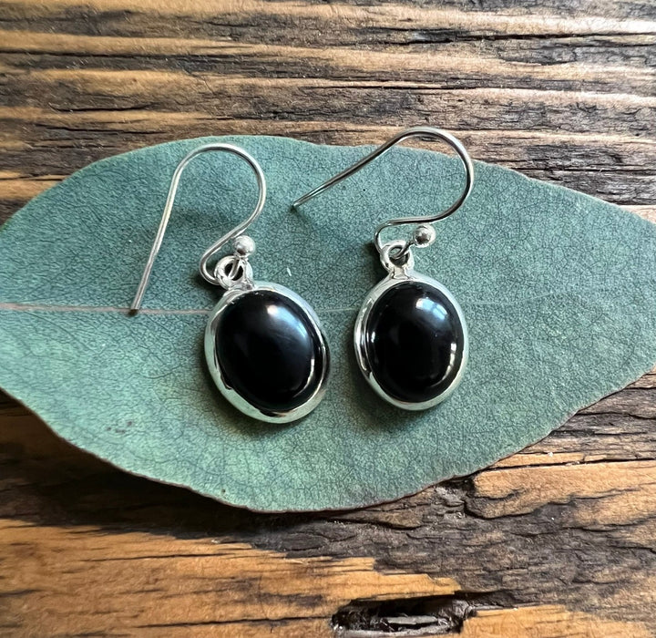 Classic Black Onyx Oval Sterling Silver  Earrings