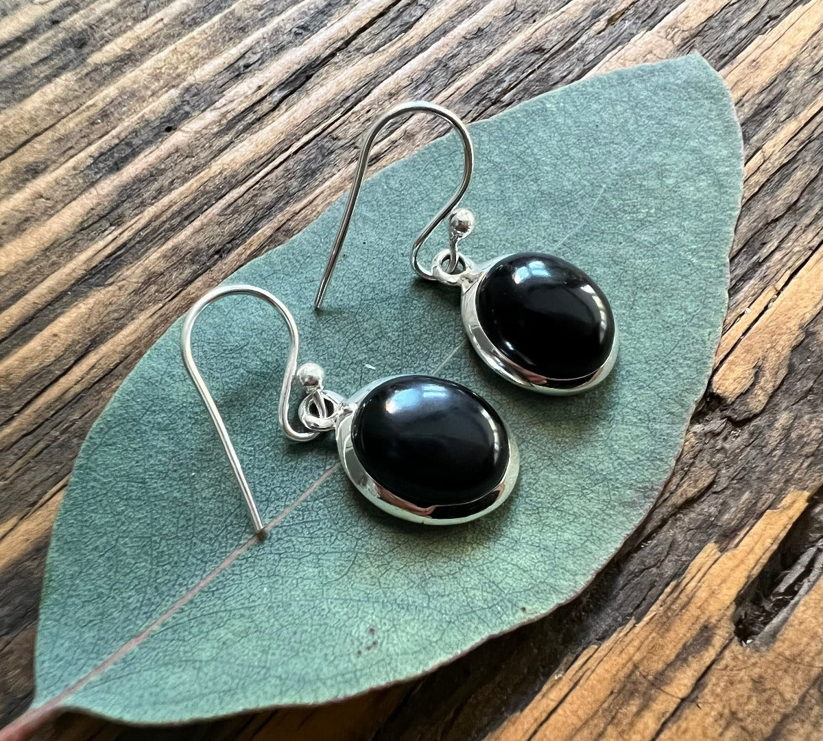 Classic Oval Sterling Silver Black Onyx Drop Earrings by Springwaves