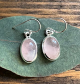 Classic Rose Quartz Oval Sterling Silver Earrings