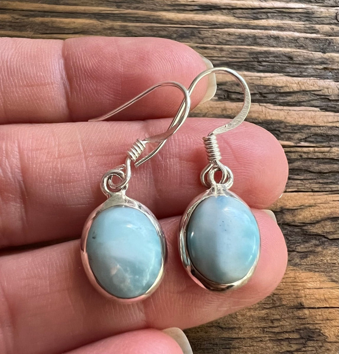 Larimar Sterling Silver Earrings - Larimar Blue Mineral Stone by Springwaves