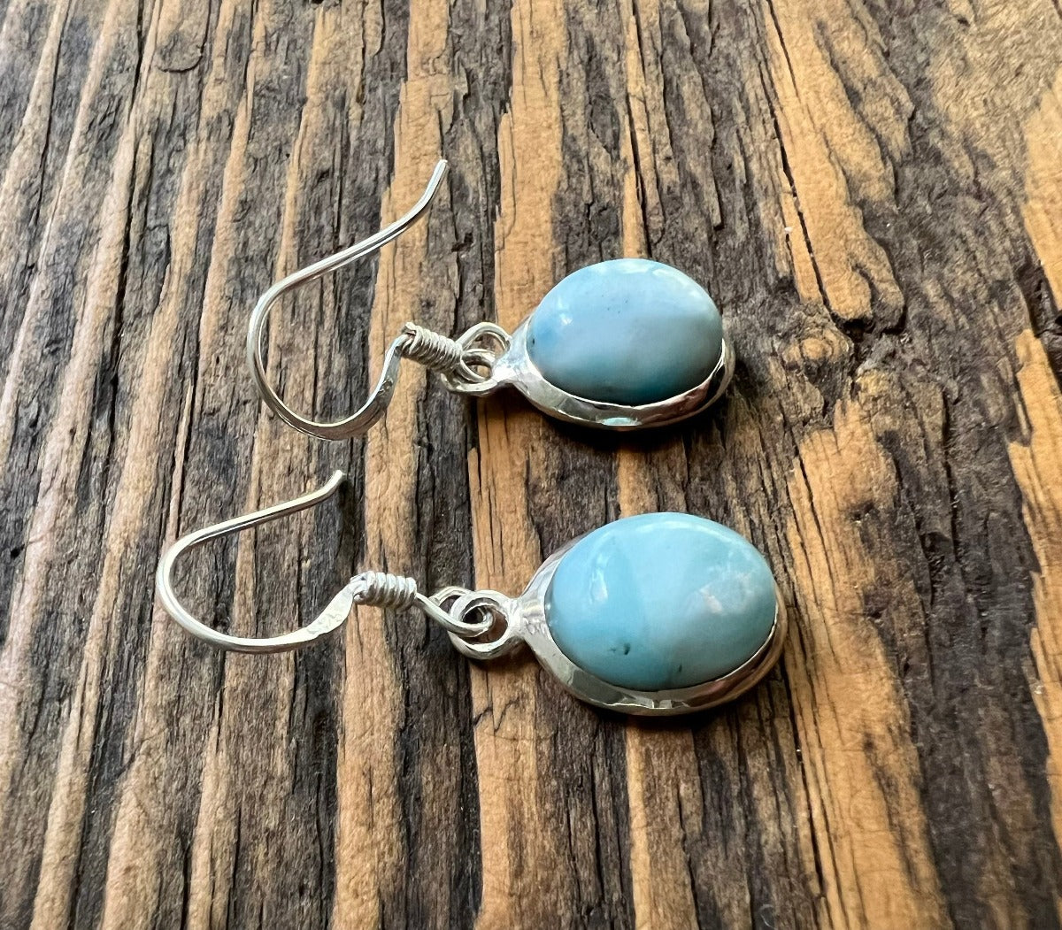 Larimar Sterling Silver Earrings - Larimar Blue Mineral Stone by Springwaves