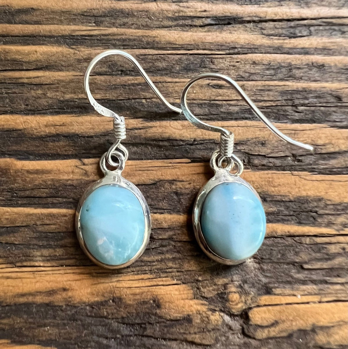 Larimar Sterling Silver Earrings - Larimar Blue Mineral Stone by Springwaves