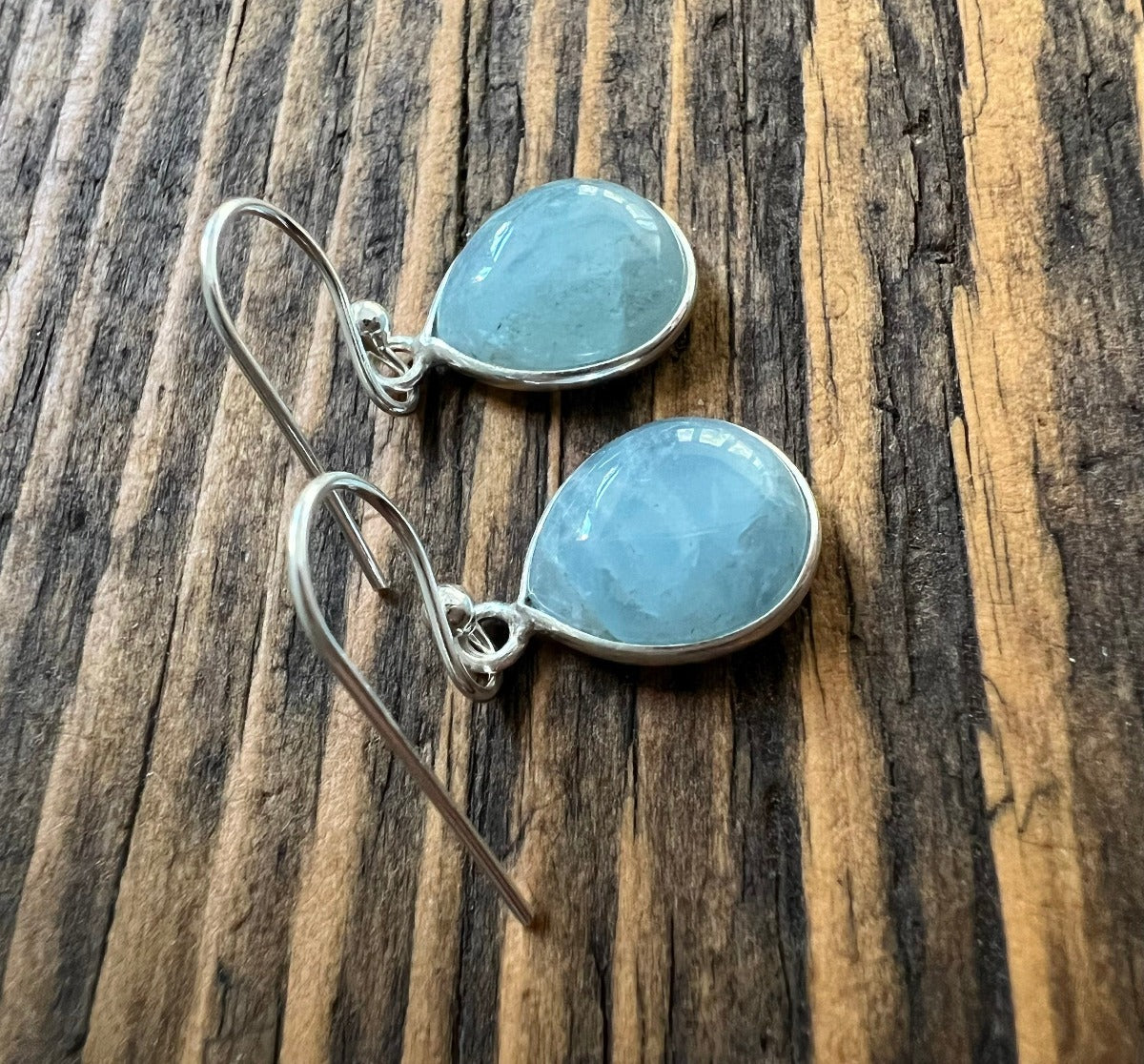 Silver & Aquamarine Minimalist Teardrop Earrings by Springwaves