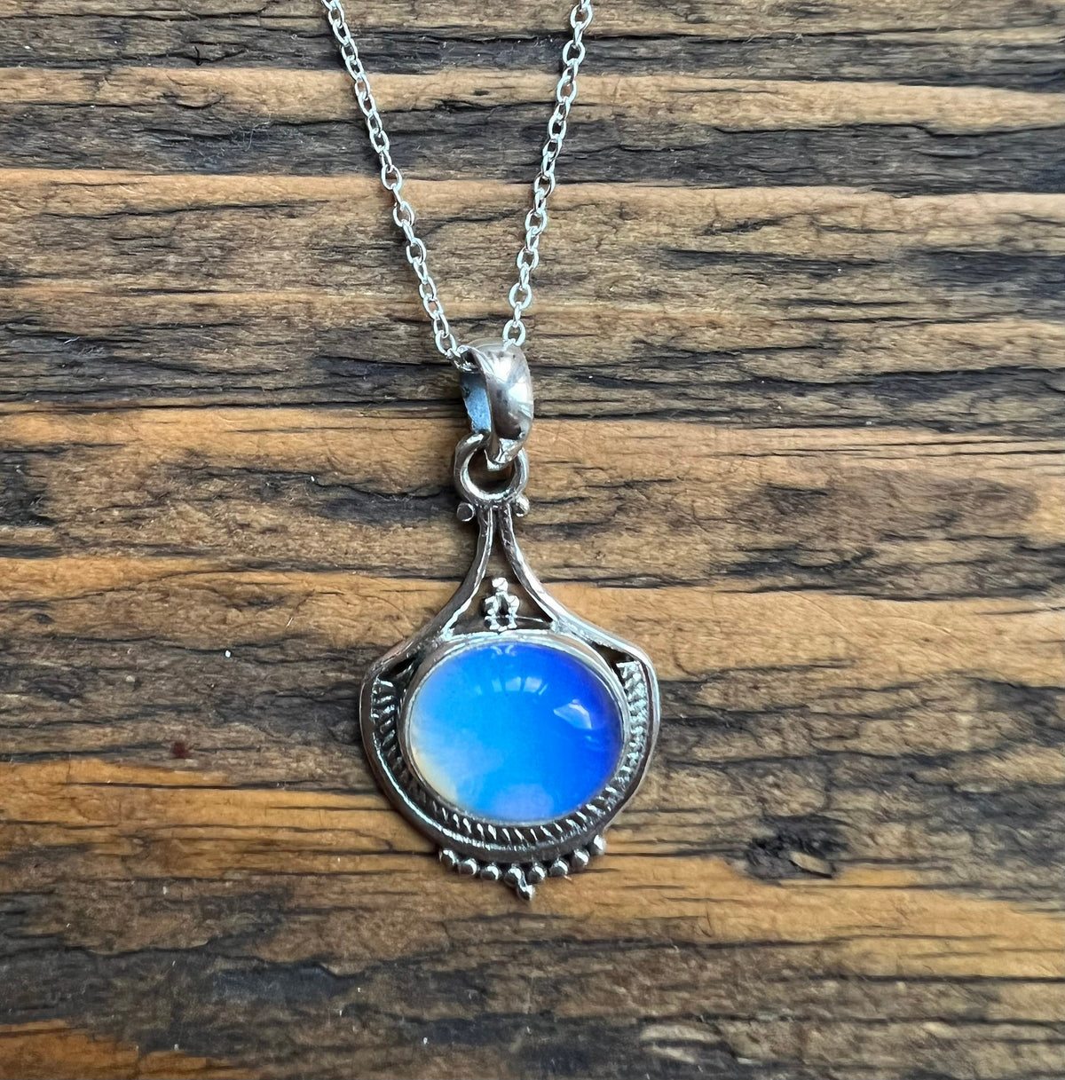 Opalite Intricate Design Boho Silver Necklace by Springwaves