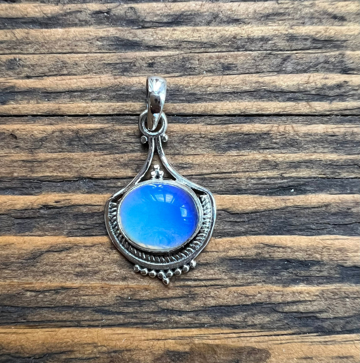 Opalite Intricate Design Boho Silver Necklace by Springwaves
