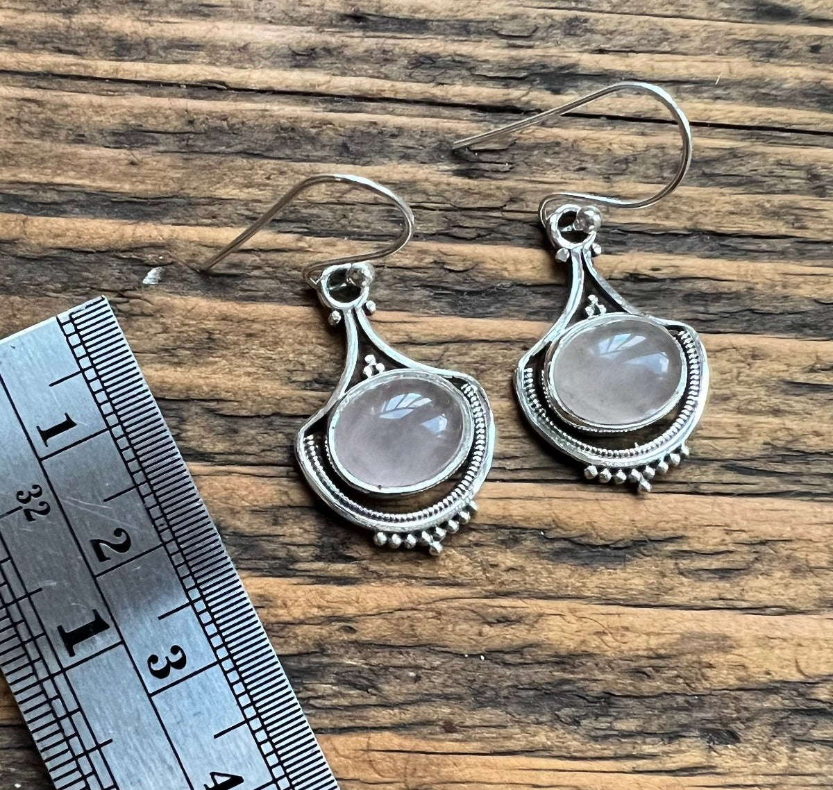 Ornate Rose Quartz Sterling Silver Drop Earrings by Springwaves