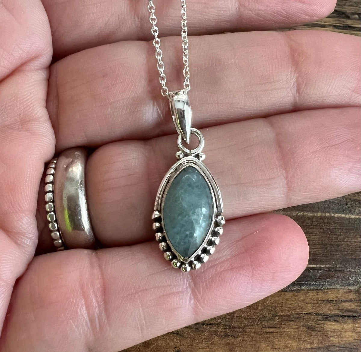 Sterling Silver Almond Aquamarine Necklace by Springwaves