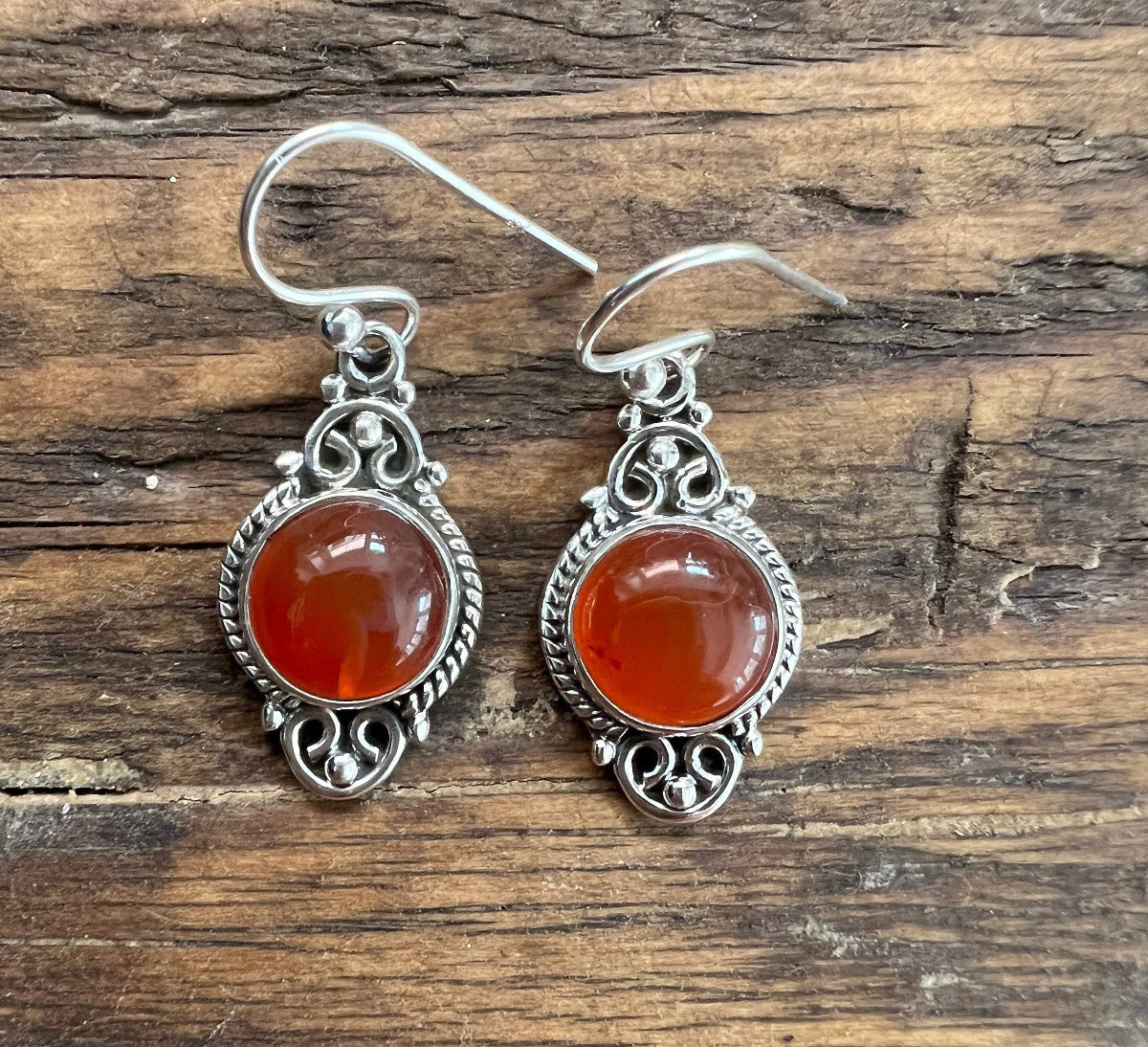 Delicate Ornate Silver Carnelian Drop Earrings by Springwaves