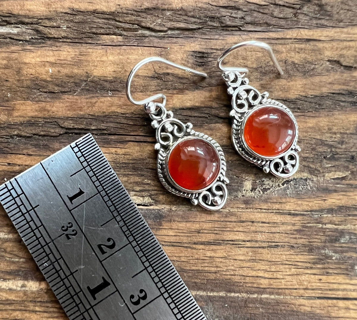Delicate Ornate Silver Carnelian Drop Earrings by Springwaves