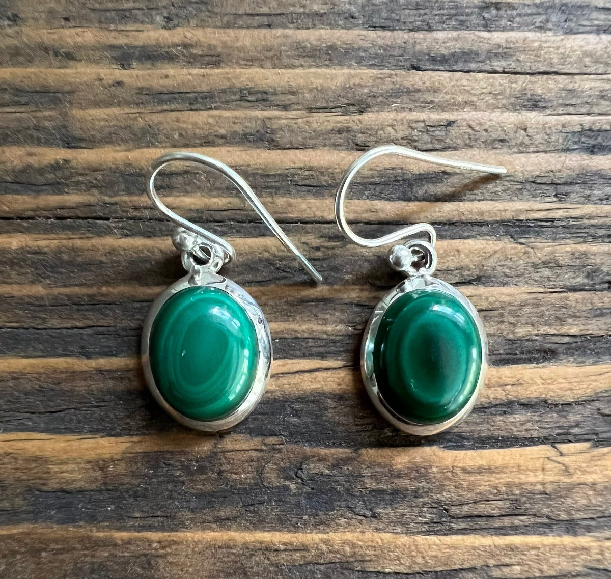 Classic Oval Silver Malachite Drop Earrings by Springwaves