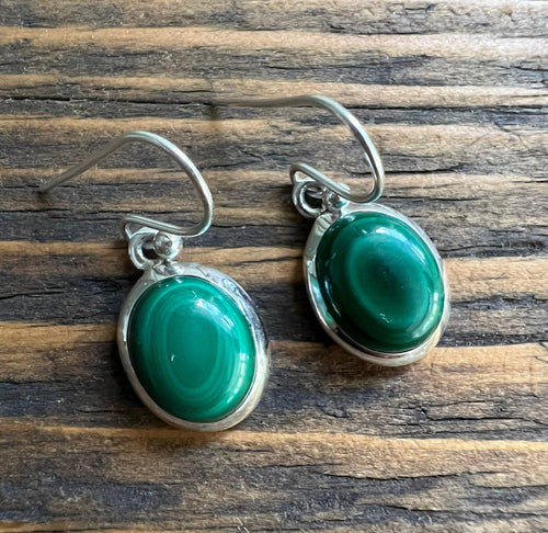 Classic Malachite Oval Sterling Silver Earrings