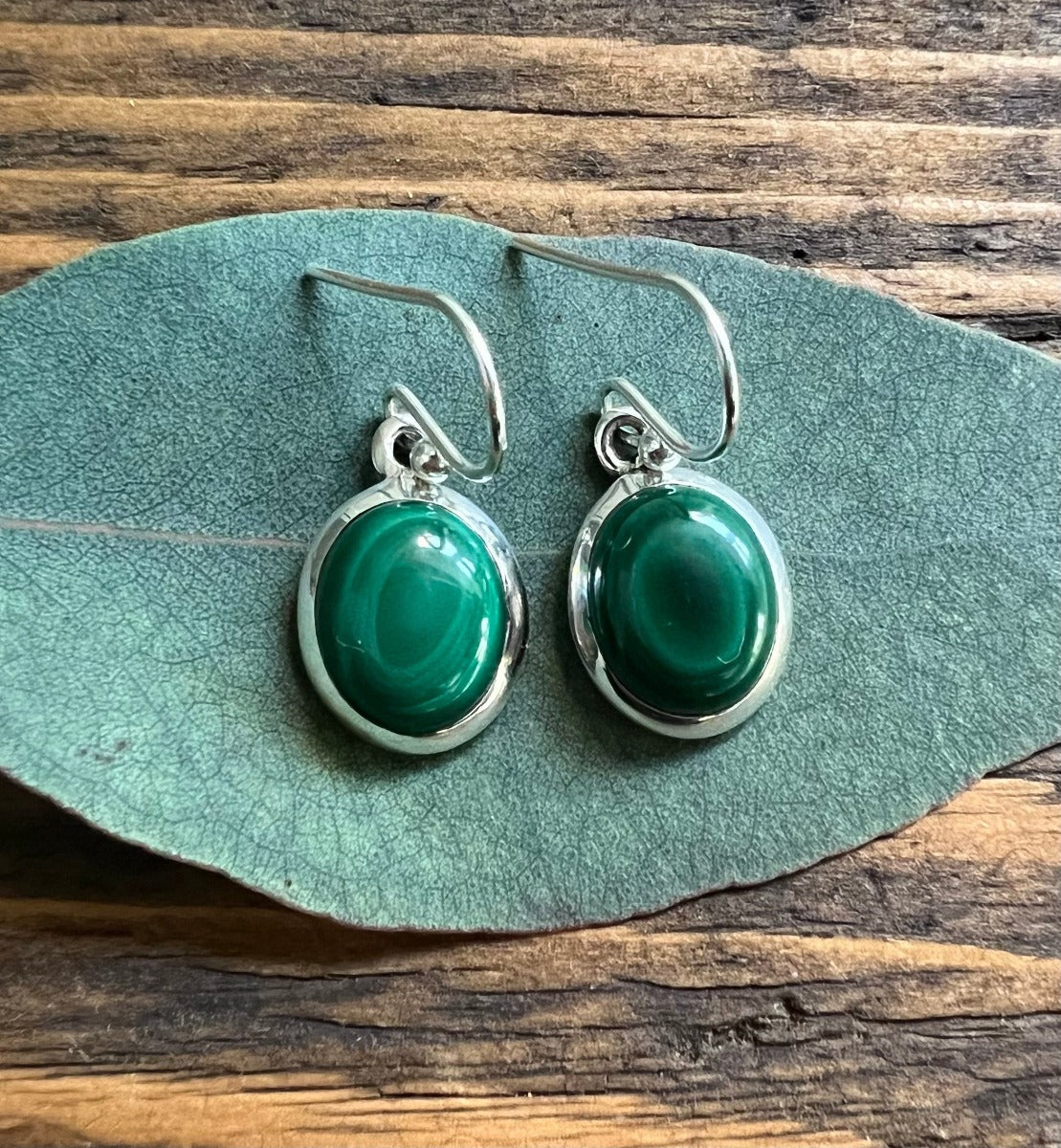 Classic Oval Silver Malachite Drop Earrings by Springwaves