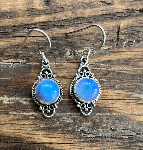 Opalite Vintage Scroll Silver Drop Earrings