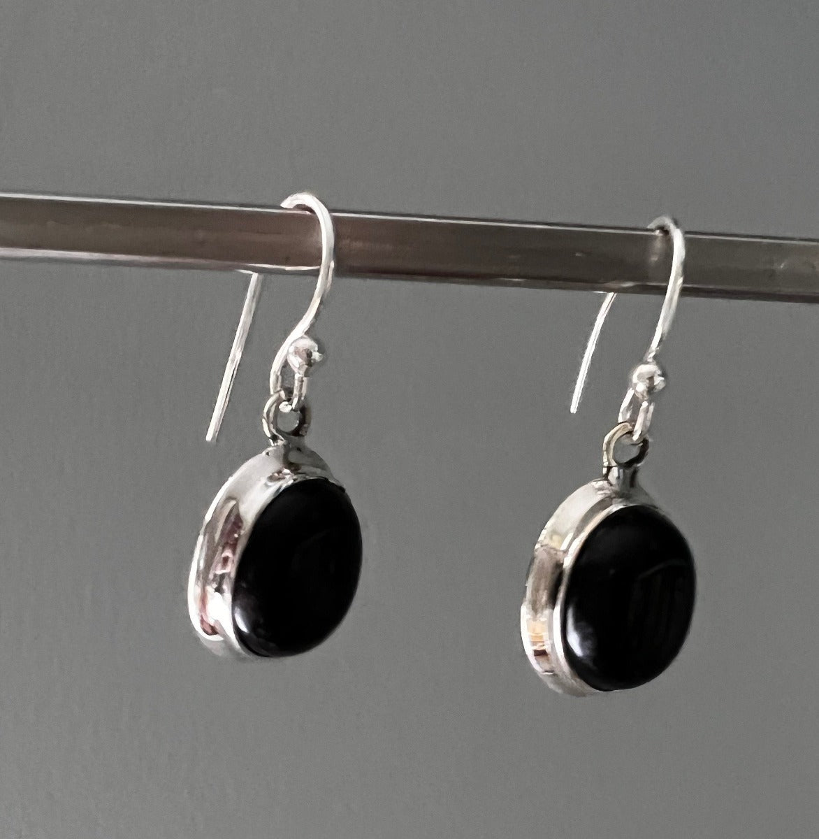 Classic Oval Silver Black Onyx Drop Earrings by Springwaves