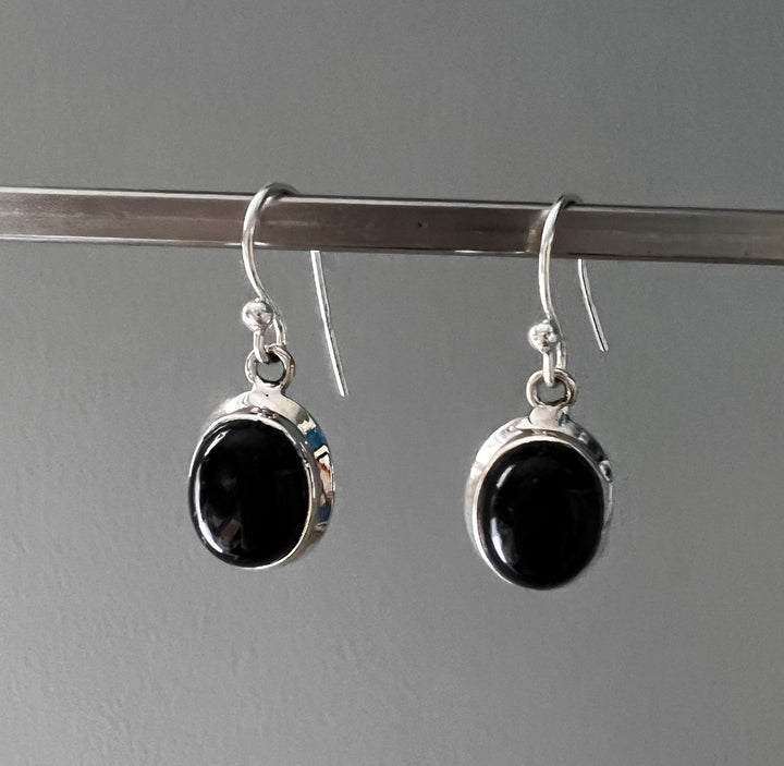Classic Black Onyx Oval Sterling Silver Earrings