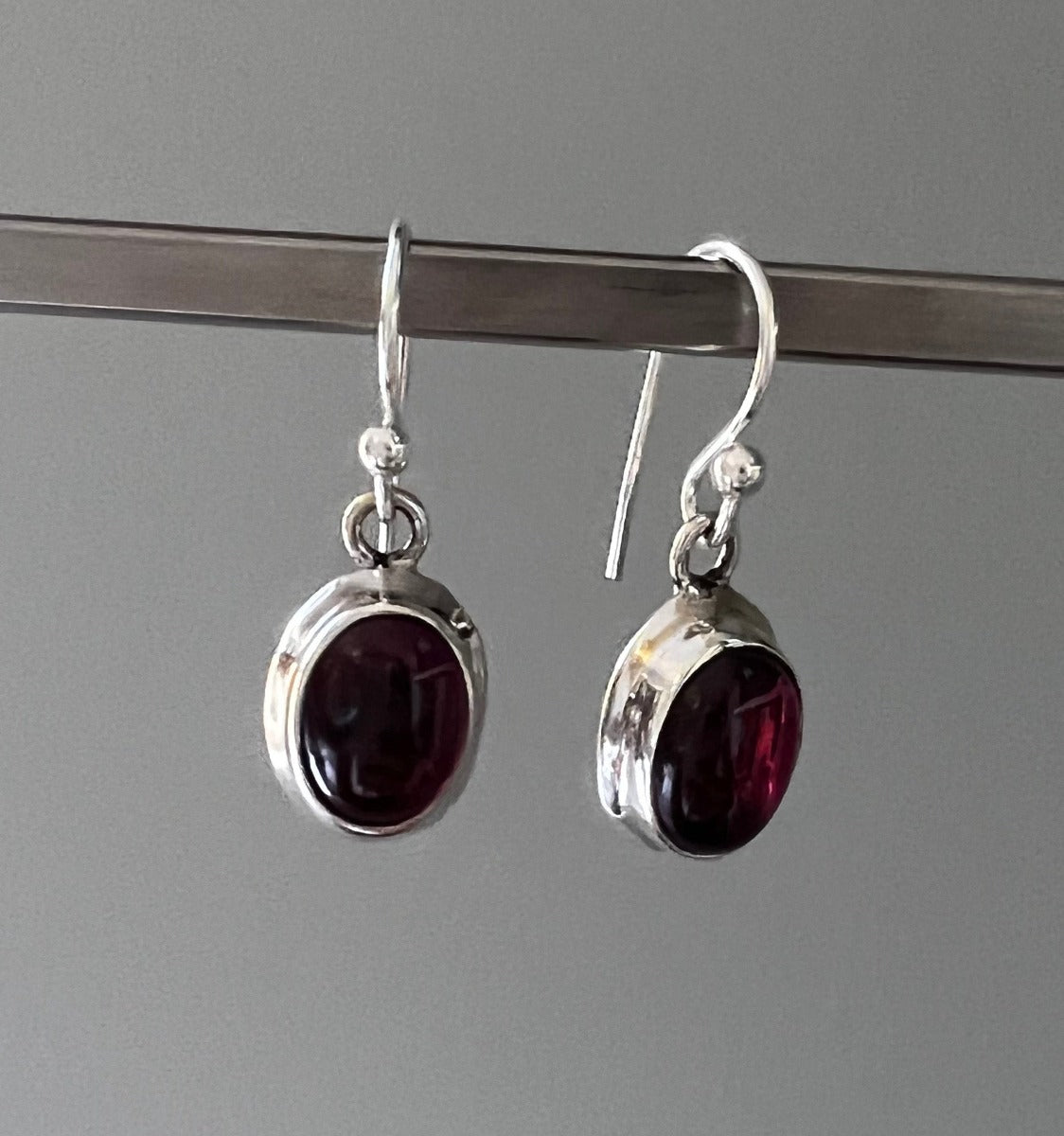 Classic Oval Silver Deep Garnet Drop Earrings by Springwaves