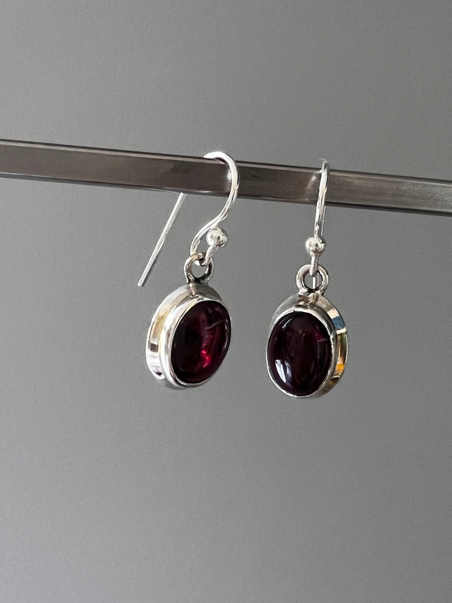 Classic Oval Silver Deep Garnet Drop Earrings by Springwaves