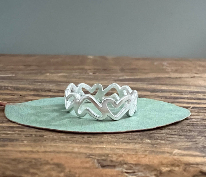Modernist Heart Sterling Silver Band Ring