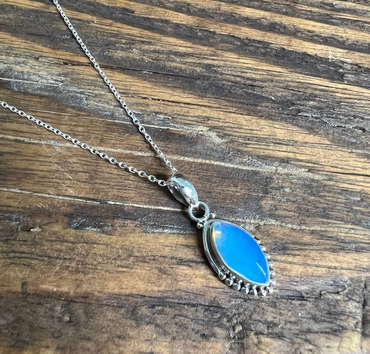 Sterling Silver Almond Opalite Necklace by Springwaves