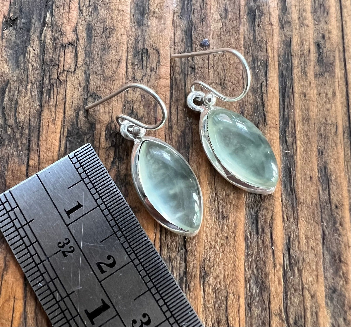 Silver Marquis Prehnite Earrings by Springwaves