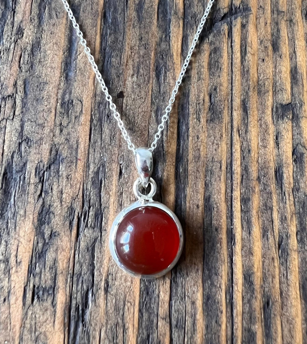 Minimalist Round Carnelian Sterling Silver Necklace by Springwaves
