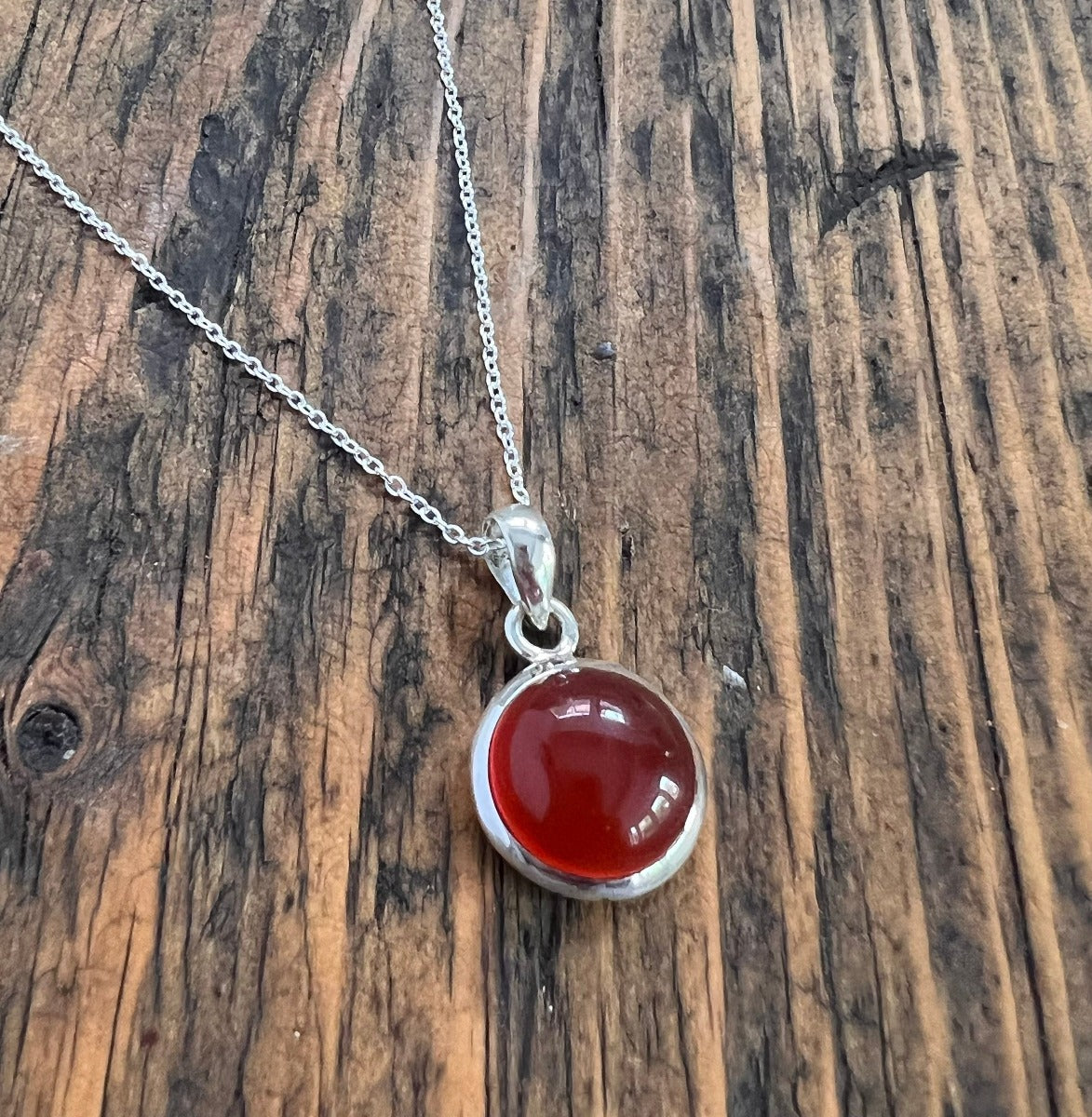 Minimalist Round Carnelian Sterling Silver Necklace by Springwaves