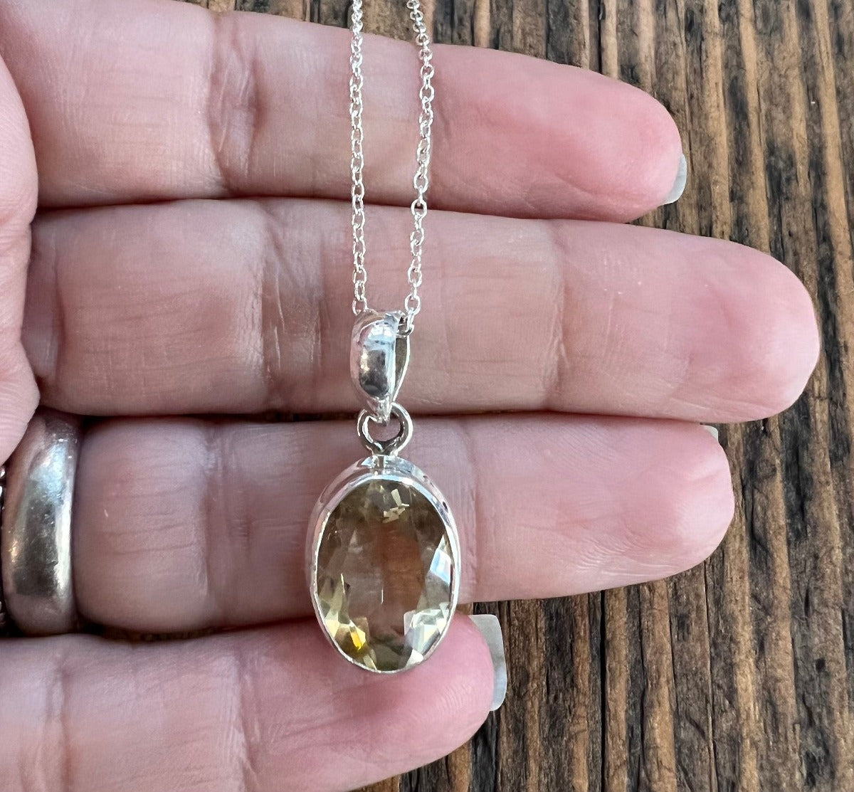 Oval Faceted Citrine Sterling Silver Necklace by Springwaves