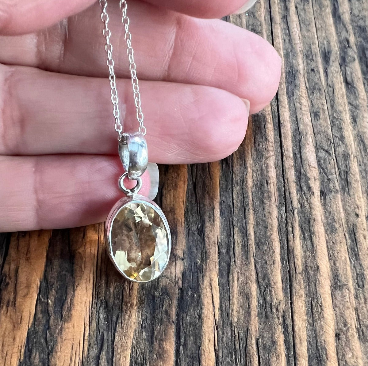 Oval Faceted Citrine Sterling Silver Necklace by Springwaves