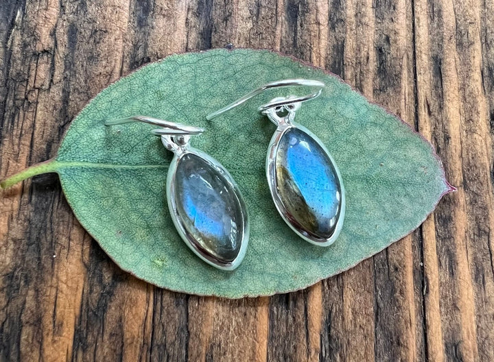 Silver Marquise Labradorite Earrings