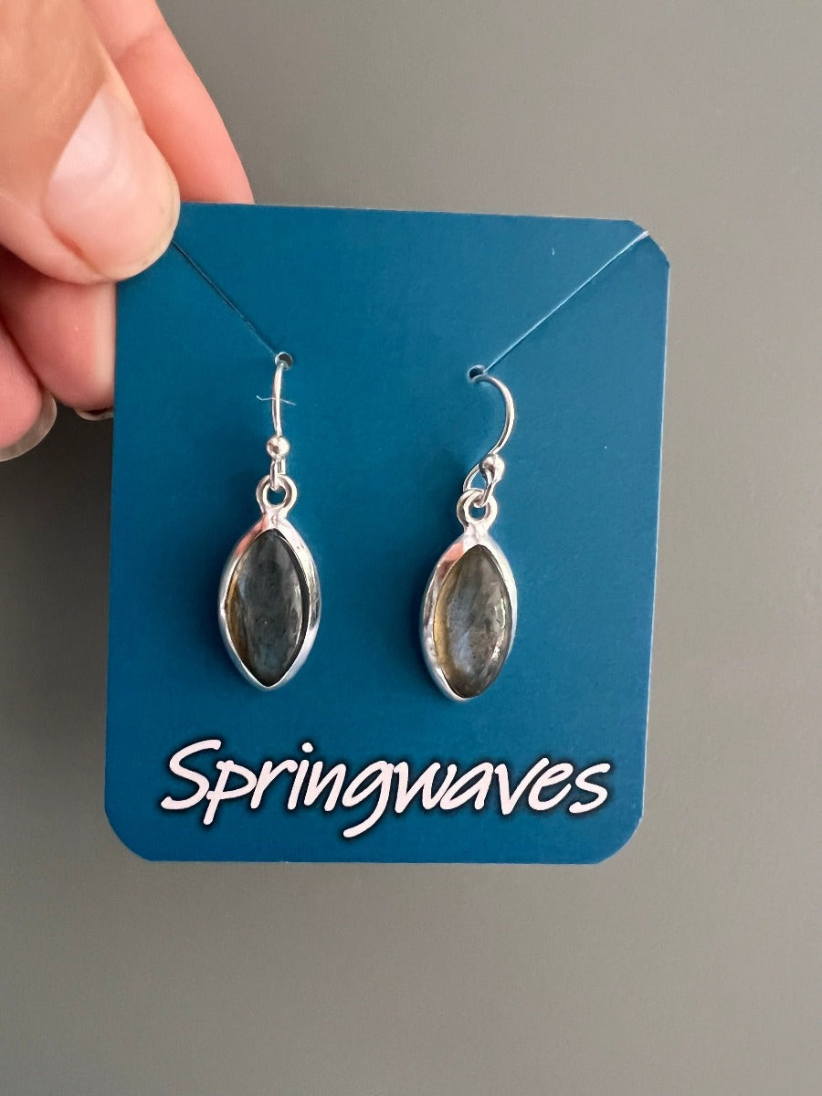 Silver Marquis Labradorite/Black Moonstone Earrings by Springwaves