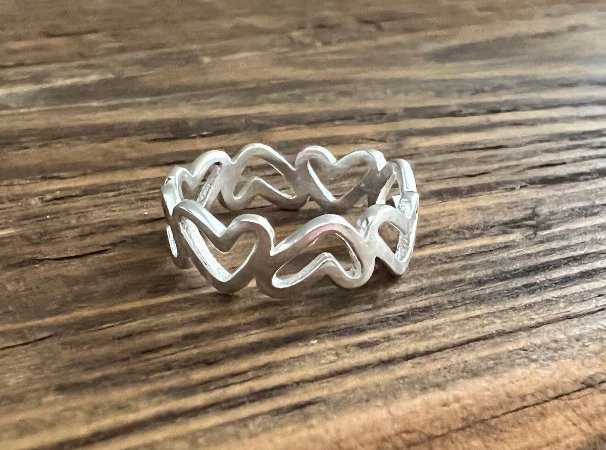 Modernist Heart Sterling Silver Band Ring by Springwaves