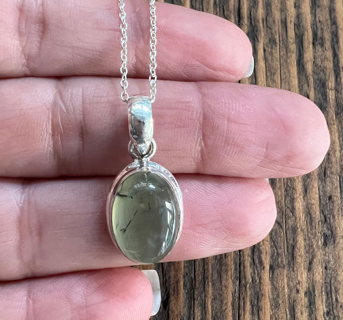 Sterling Silver Classic Oval Prehnite Necklace by Springwaves