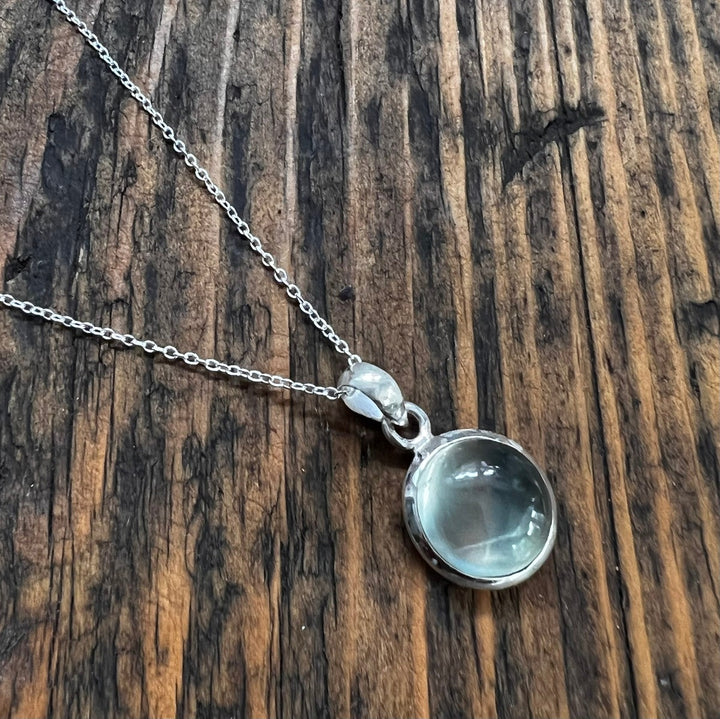 Dainty Prehnite Circle Necklace in Sterling Sliver
