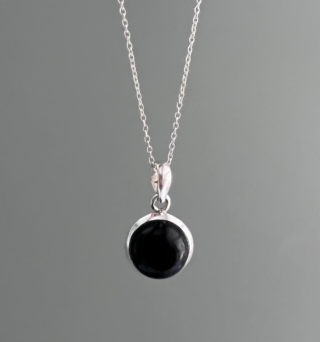 Minimalist Round Black Onyx Sterling Silver Necklace by Springwaves