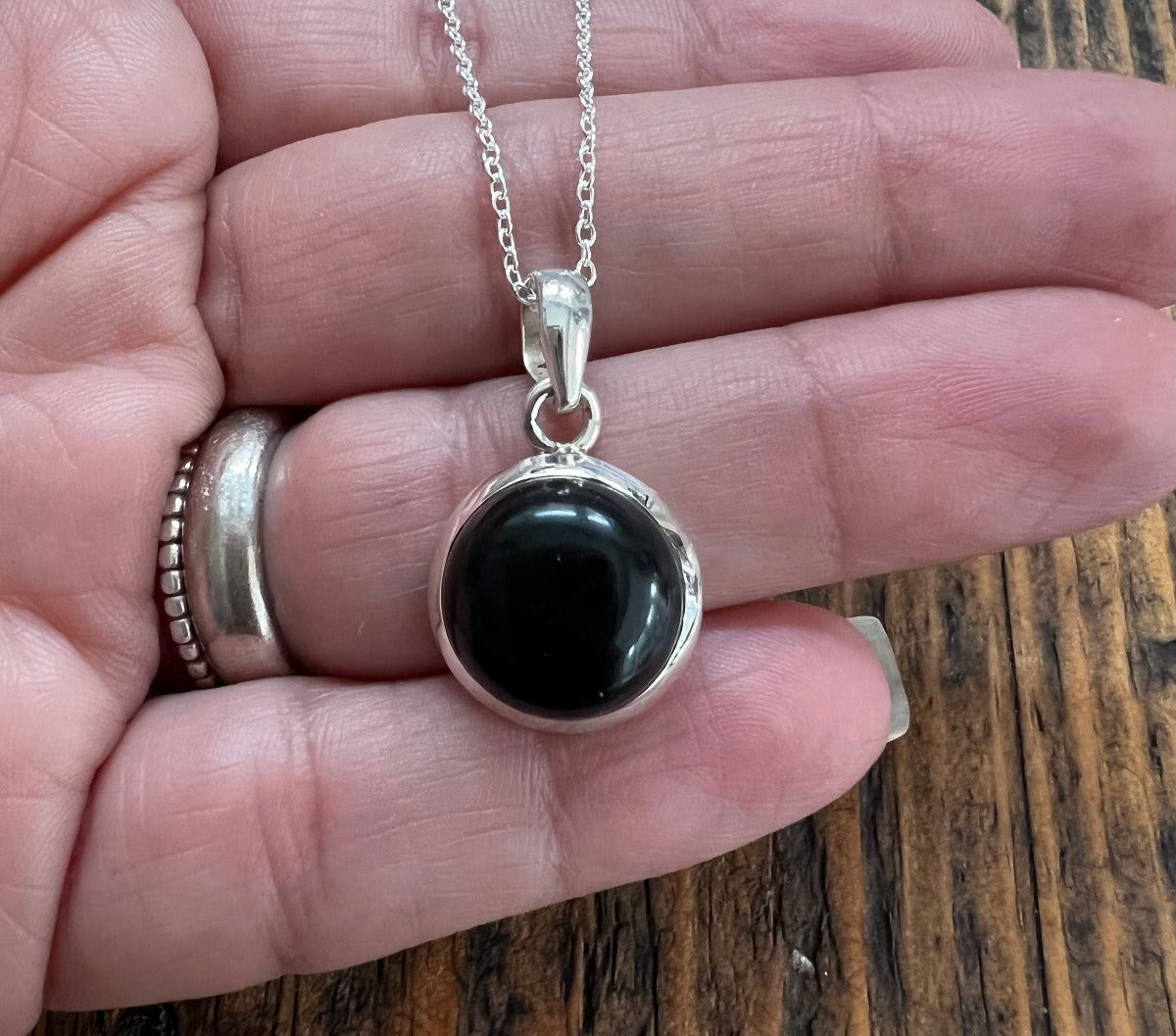 Minimalist Round Black Onyx Sterling Silver Necklace by Springwaves