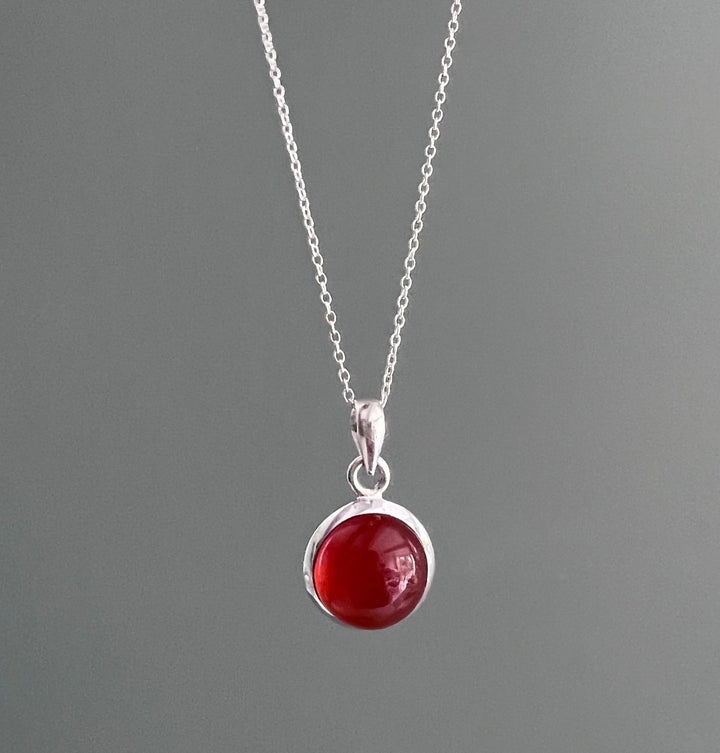 Dainty Carnelian Circle Necklace in Sterling Silver